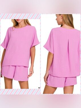 Zenana Outfitters Pink Two-Piece Lounge Set WovenAirflow **NEW**
